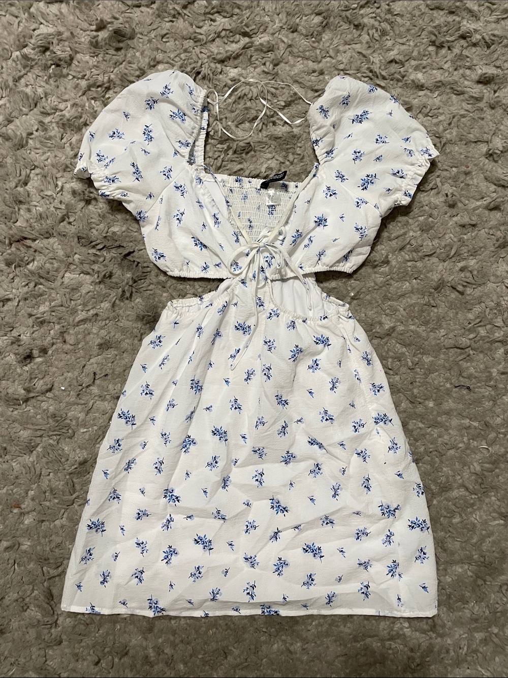 H&M White Mini Dress with Blue Floral Cutout